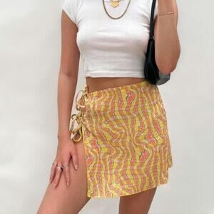 NWT Urban Outfitters Yellow Swirl Sarong Wrap Skirt S 70s Boho Beach Cover Up
